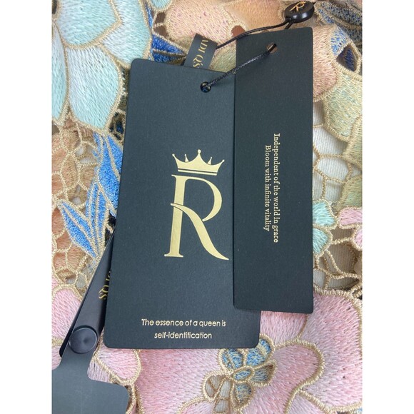 NWT Rich Radi Q's Womens Small Custom Guipure Lace Floral Top Pink Blue Elegant - Picture 3 of 16